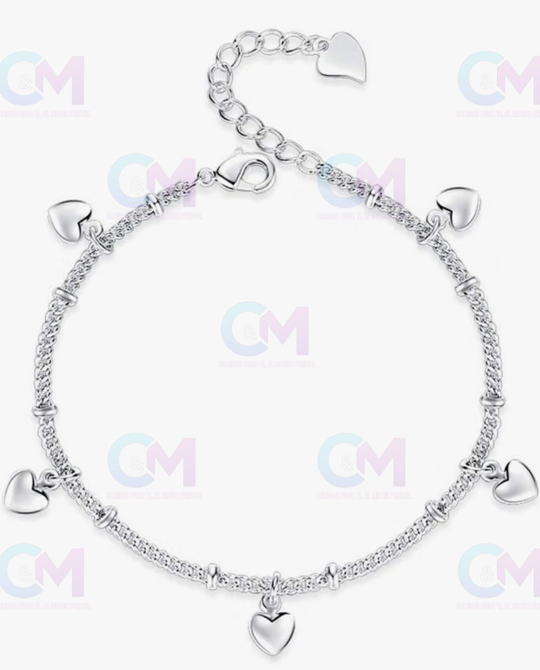 PULSERA DE PLATA DE LEY 925 PARA MUJER CON DIJE DE CORAZON DE AMOR